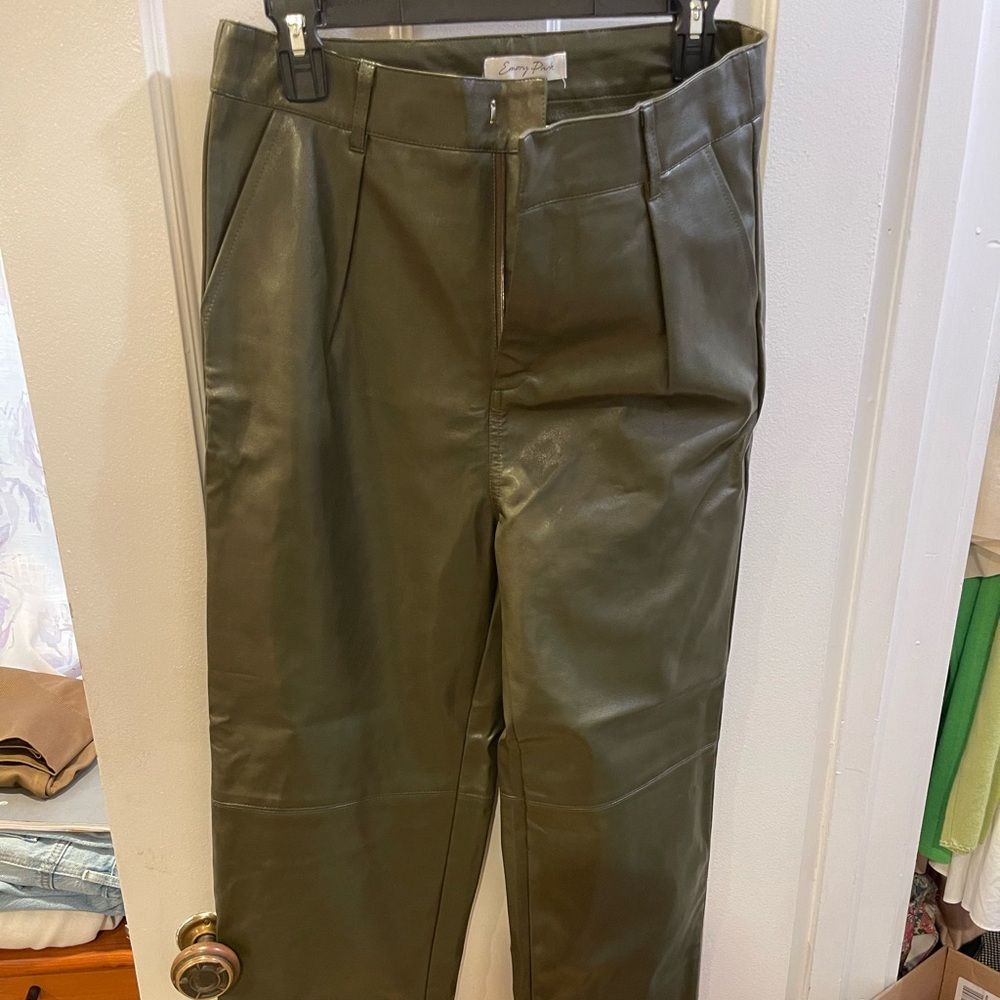 Army green faux leather pants